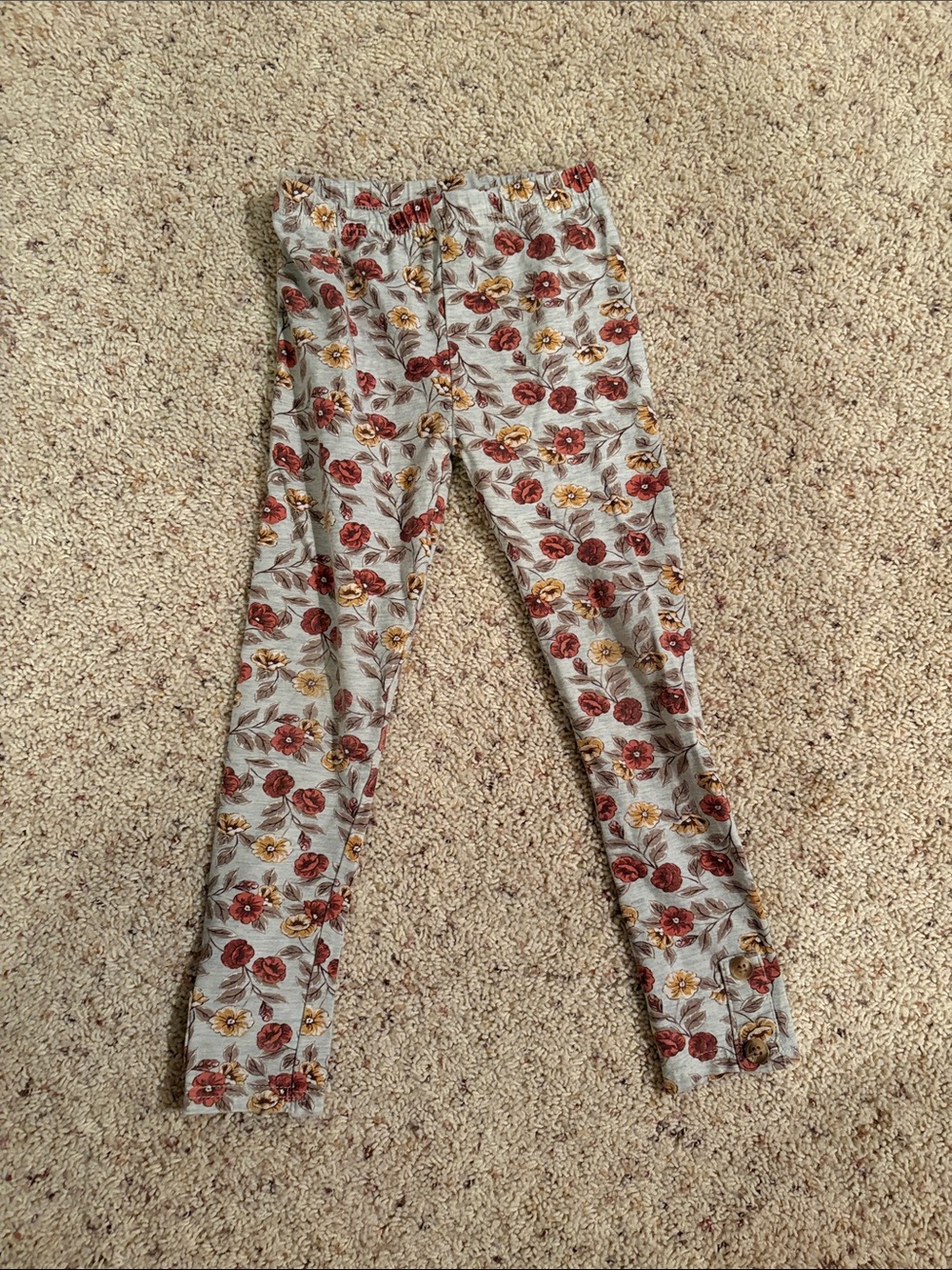 Girls Floral Print leggings - Cream with Red & Mustard Floral